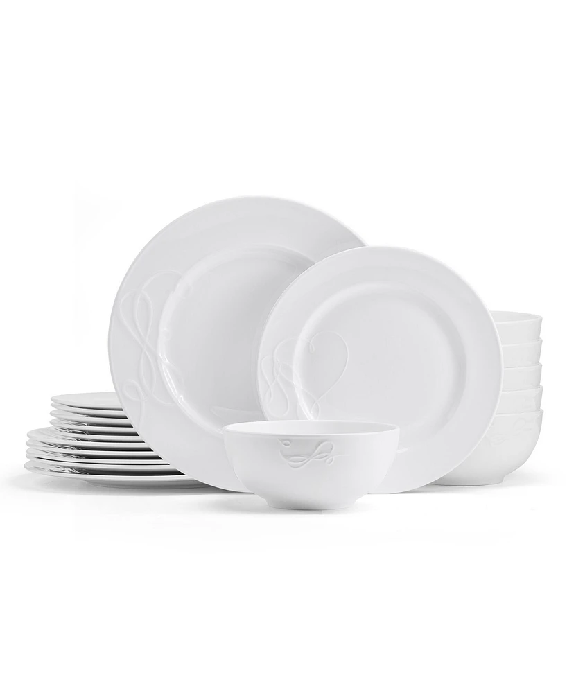 Mikasa Embossed Love Story Bone China 18 Piece Dinnerware Set, Service for 6