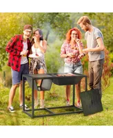 Outsunny 4-in-1 Fire Pit, Bbq Grill, Ice Bucket Cooler, Garden Table, with Cooking Grate, Log Grate & Waterproof Cover, Galvanized Steel Wood-Burning