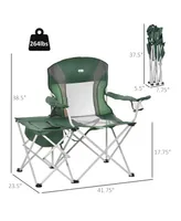 Outsunny Folding Camping Chair with Portable Insulation Table Bag, Two Cup  Holders for Beach, Ice Fishing and Picnic, Green