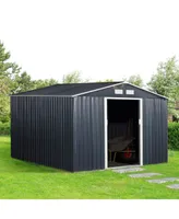 Outsunny 11' x 9' Metal Storage Shed Garden Tool House with Double Sliding Doors, 4 Air Vents for Backyard, Patio, Lawn Dark Grey