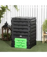 Outsunny Garden Compost Bin, 120 Gallon (450L) Garden Composter with 80 Vents and 2 Sliding Doors, Lightweight & Sturdy