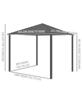 Outsunny 10' x 12' Hardtop Gazebo, Waterproof Metal Roof Permanent Pavilion with Wood Grain Metal Frame, Outdoor Gazebo Canopy, for Garden, Patio, Bac