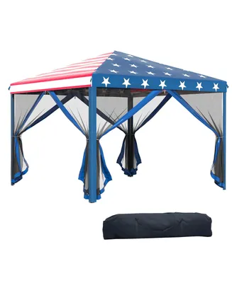 Outsunny 10' x 10' Pop Up Canopy with Removable Mesh Sidewall Netting, Easy Setup Design, Outdoor Party Event with Storage Bag, American Flag