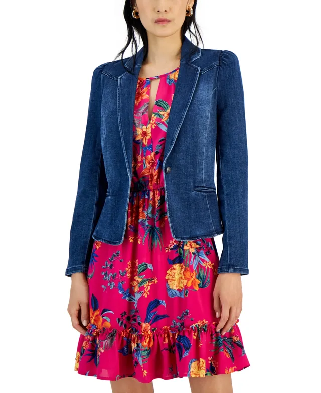 I.N.C. International Concepts Petite Puff-Sleeve Denim Blazer