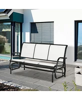 Outsunny 3-Person Patio Glider Bench, Outdoor Porch Glider Swing with 3 Seats, Breathable Mesh Fabric, Metal Frame, Cream White