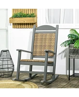 Outsunny Outdoor Rocking Chair, Hdpe Pe Wicker Padded Porch Rocker,