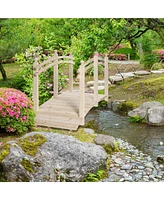 Outsunny 7.5' Wooden Arch Garden Bridge, Safety Rails for Backyard Ponds, Creeks, Streams, Natural