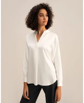 Lilysilk Women's Loungeful Split Neck Silk Shirt for Women