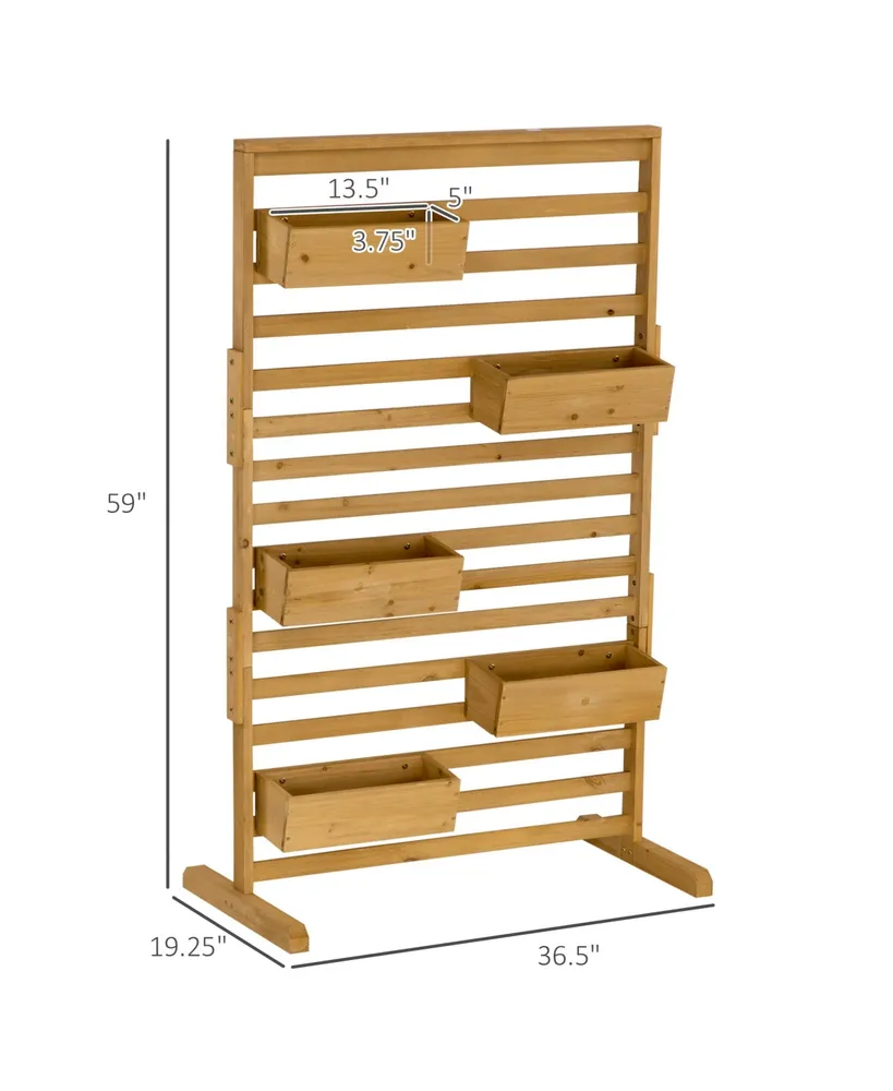 Outsunny Outdoor Plant Stand with 5 Hanging Flower Boxes and Slatted Trellis for Climbing Plants, Freestanding Wooden Lattice for Patio, Balcony, Porc