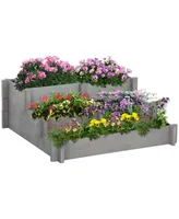 Outsunny 3-Tier Raised Garden Bed, Water Draining Fabric for Soil, Elevated Wood Flower Box for Vegetables, Herbs, Outdoor Plants