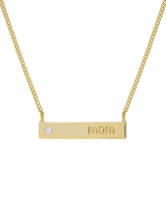 Lab-Grown White Sapphire Engraved Mom Bar 18" Pendant Necklace (1/5 ct. t.w.) in 14k Gold-Plated Sterling Silver