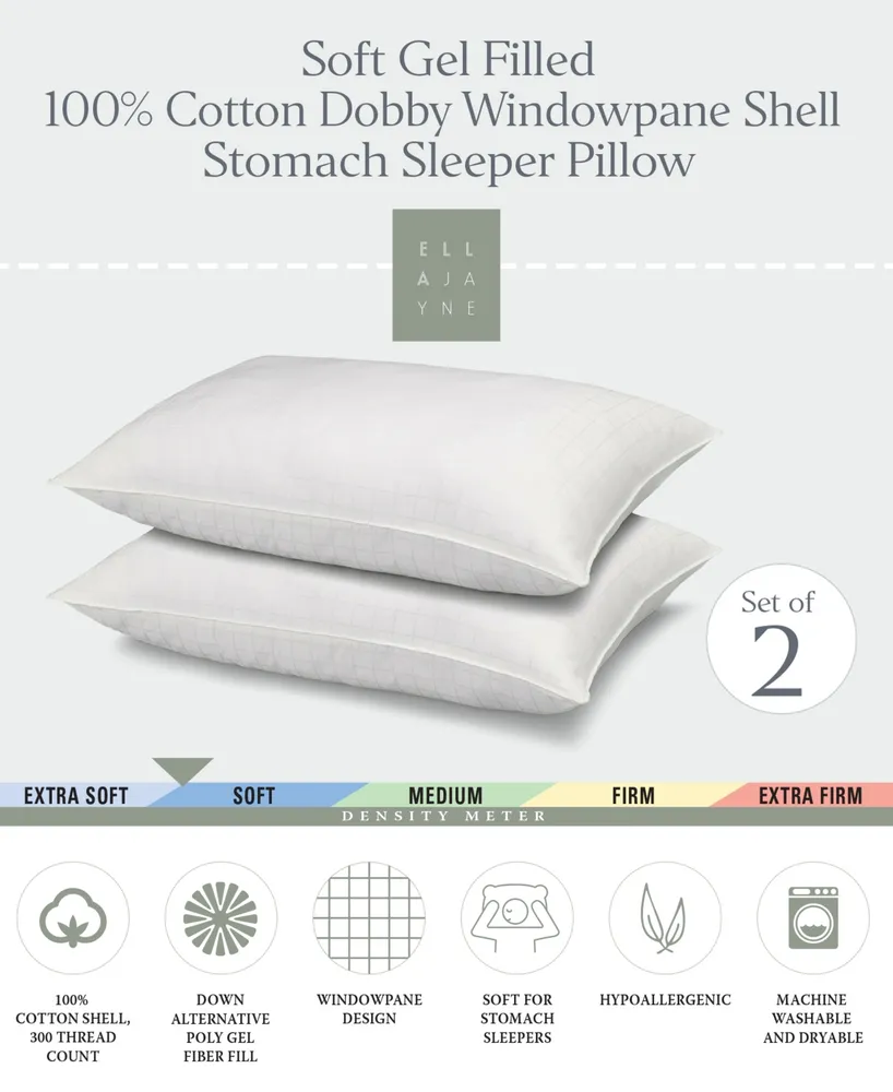 Ella Jayne 100% Cotton Dobby-Box Shell Soft Density Stomach Sleeper Down Alternative Pillow, Standard
