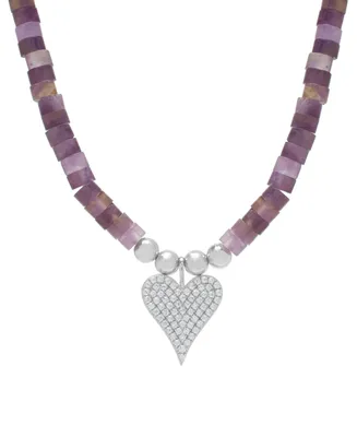 Amethyst (56-1/2 ct. t.w.) & Cubic Zirconia Bead Heart Pendant Necklace in Sterling Silver, 15" + 3" extender