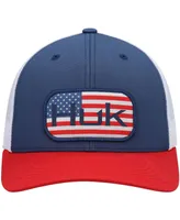 Men's Huk Blue Americana Color Block Trucker Snapback Hat