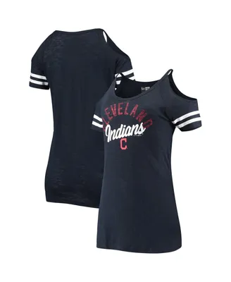 Women's New Era Navy Cleveland Indians Slub Jersey Cold Shoulder T-shirt
