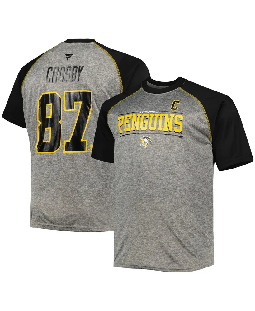 Men's Fanatics Sidney Crosby Heather Gray, Black Pittsburgh Penguins Big and Tall Contrast Raglan Name Number T-shirt
