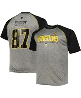 Men's Fanatics Sidney Crosby Heather Gray, Black Pittsburgh Penguins Big and Tall Contrast Raglan Name and Number T-shirt