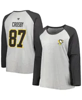 Women's Fanatics Sidney Crosby Heather Gray, Charcoal Pittsburgh Penguins Plus Name and Number Raglan Long Sleeve T-shirt