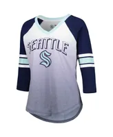 Women's G-iii 4Her by Carl Banks Deep Sea Blue Seattle Kraken Lead Off Tri-Blend Raglan 3/4-Sleeve V-Neck T-shirt