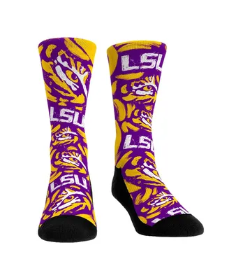 Men's and Women's Rock 'Em Socks Lsu Tigers Allover Logo Paint Crew