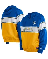 Men's New Era Royal Milwaukee Brewers Ripstop Raglan Quarter-Zip Hoodie