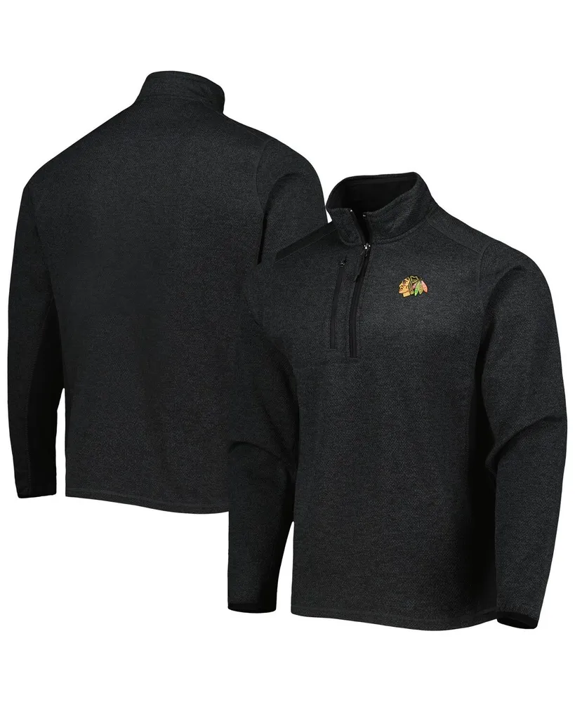 Men's Antigua Heathered Black Chicago Blackhawks Course Quarter-Zip Jacket