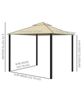 Outsunny 10' x 10' Patio Gazebo, 2 Tier Roof, Netting, Curtains, Outdoor Canopy Shelter for Garden, Lawn, Backyard Deck