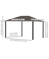 Outsunny 10'x12' Hardtop Gazebo, Mesh, Curtains, Steel Slat Canopy, Dark