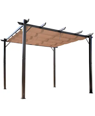 Outsunny 10' x 10' Outdoor Retractable Pergola Canopy, Aluminum Patio Pergola, Backyard Shade Shelter for Porch Party, Garden, Grill Gazebo - Brown