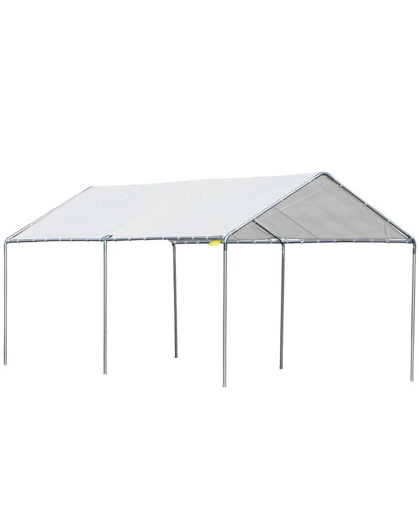 Outsunny 10'x20' Carport Heavy Duty Galvanized Car Canopy with Included Anchor Kit, 3 Reinforced Steel Cables, White