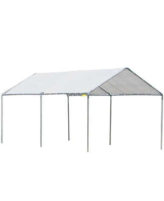 Outsunny 10'x20' Carport Heavy Duty Galvanized Car Canopy with Included Anchor Kit, 3 Reinforced Steel Cables, White