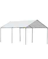 Outsunny 10'x20' Carport Heavy Duty Galvanized Car Canopy with Included Anchor Kit, 3 Reinforced Steel Cables, White