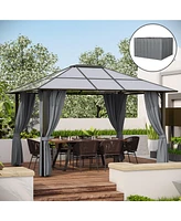 Outsunny 10' x 12' Universal Gazebo Sidewall Set with 4 Panels, Hooks/C-Rings Included for Pergolas & Cabanas, Grey