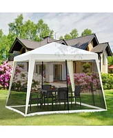Outsunny 10'x10' Outdoor Party Tent Canopy with Mesh Sidewalls, Patio Gazebo Sun Shade Screen Shelter, Beige