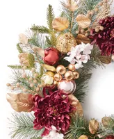 Holiday Lane Burgundy and Blush 24"H Wreath Wall Decoration with Berries, Created for Macy's