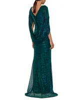 Betsy & Adam Petite Metallic-Knit Draped Gown