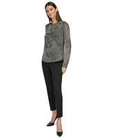 Tommy Hilfiger Women's Textured-Plaid Tie-Neck Top