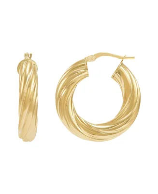 Italian Gold Twist Hoop Earrings in 14k Gold, 1 inch