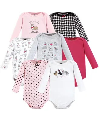 Hudson Baby Girls Cotton Long-Sleeve Bodysuits dogs -Pack