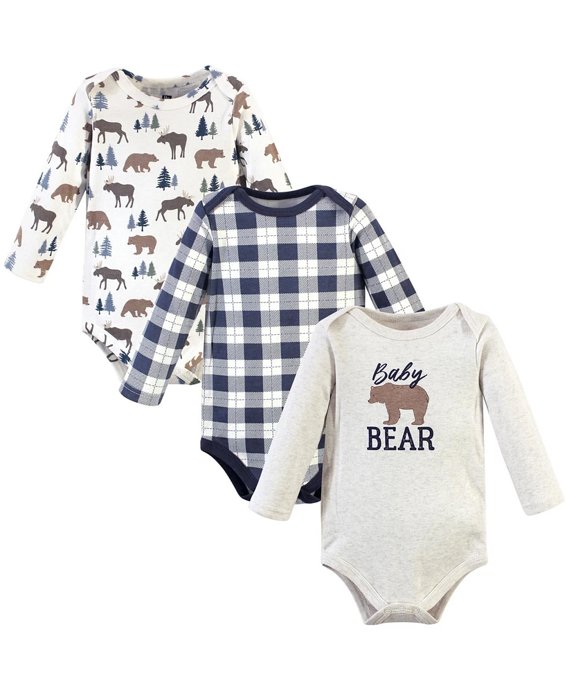 Hudson Baby Boys Cotton Long-Sleeve Bodysuits 3pk, Moose Bear, 6-9 Months