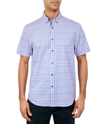 Society Of Threads Men's Regular Fit Non-Iron Performance Stretch Micro Flower Print Button-Down Shirt