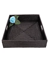 Artifacts Trading Company Rattan Square Serving Tray with Cutout Handles