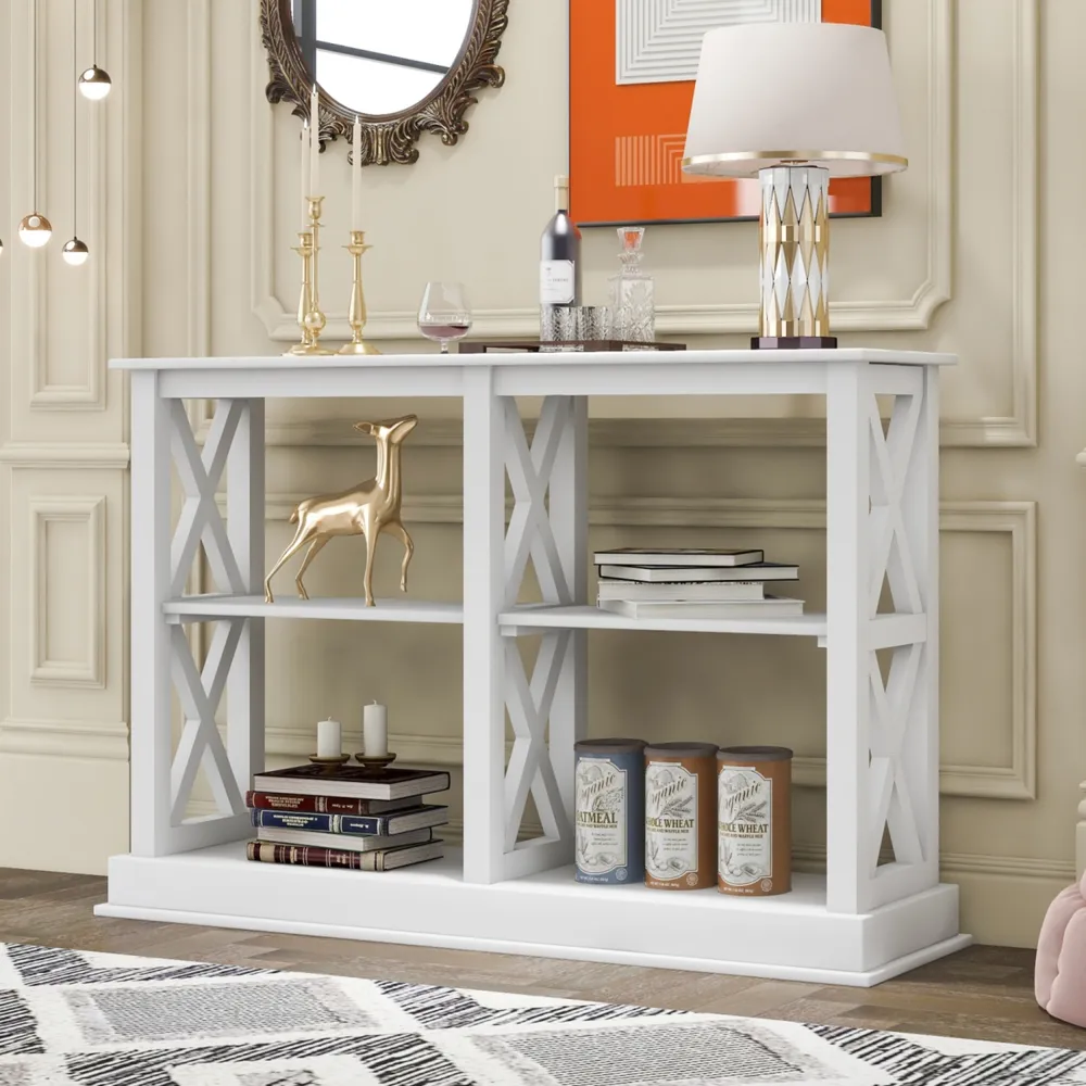 Simplie Fun Console Table With 3-Tier Open Storage Spaces And X Legs, Narrow Sofa Entry Table