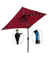 Simplie Fun 10 X 6.5FT Rectangular Patio Solar Led Lighted Outdoor Umbrellas With Crank And Push Button