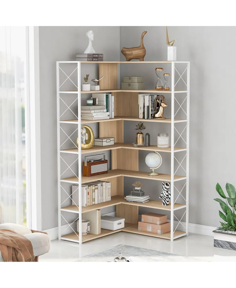 7-Tier Corner Bookshelf Corner Bookcase Storage Display Rack