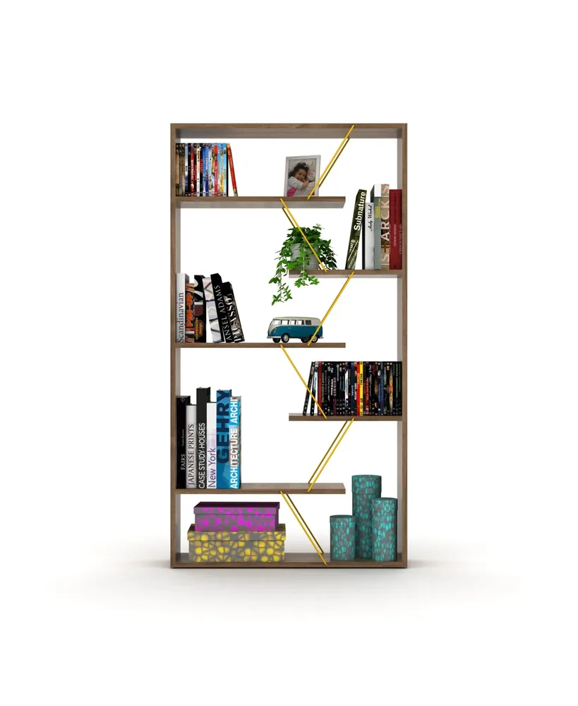 Simplie Fun Wood Frame Etagere Open Back 6 Shelves Bookcase Industrial Bookshelf