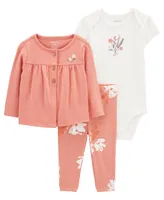 Carter's Baby Girls Little Cardigan, Bodysuit and Pants, 3 Piece Set