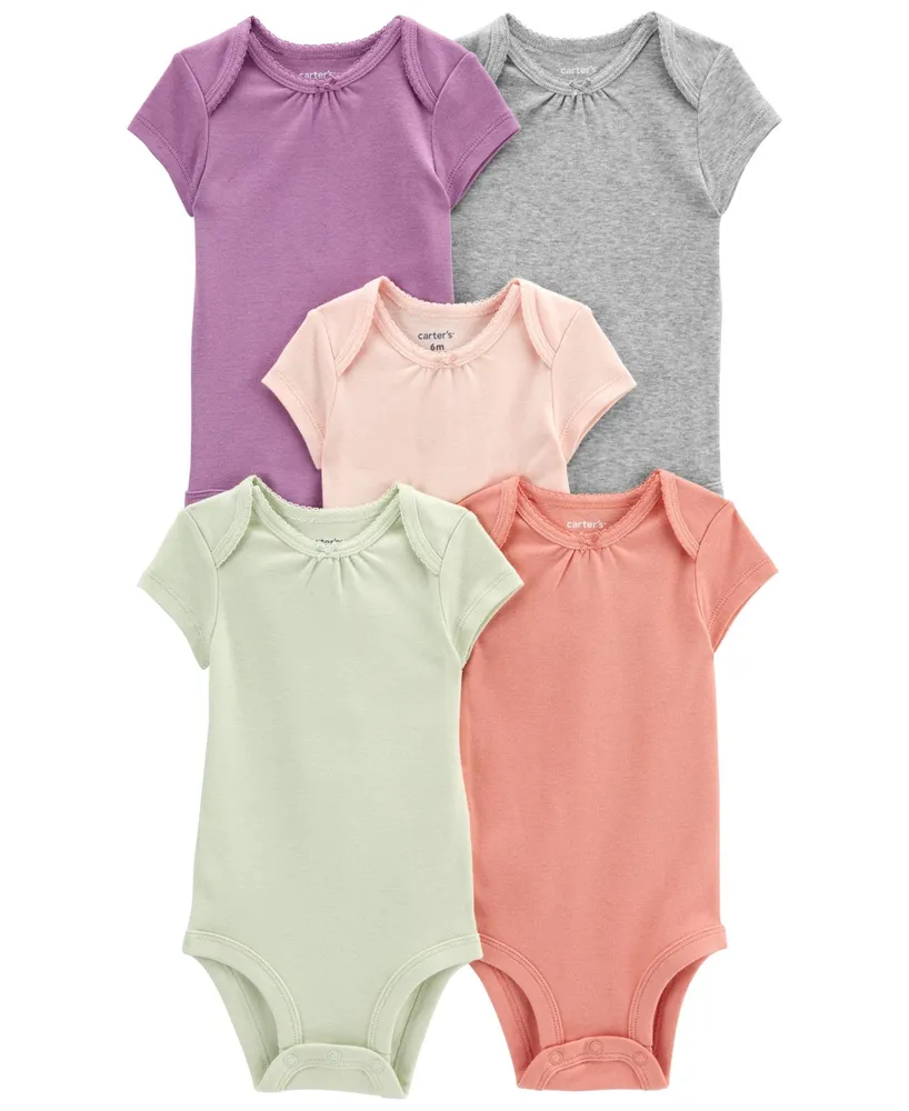 Carter's Baby Girls Short Sleeve Solid Bodysuits, Pack of 5