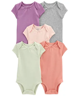 Carter's Baby Girls Short Sleeve Solid Bodysuits, Pack of 5