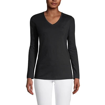 Lands' End Women's Relaxed Supima Cotton Long Sleeve V-Neck T-Shirt